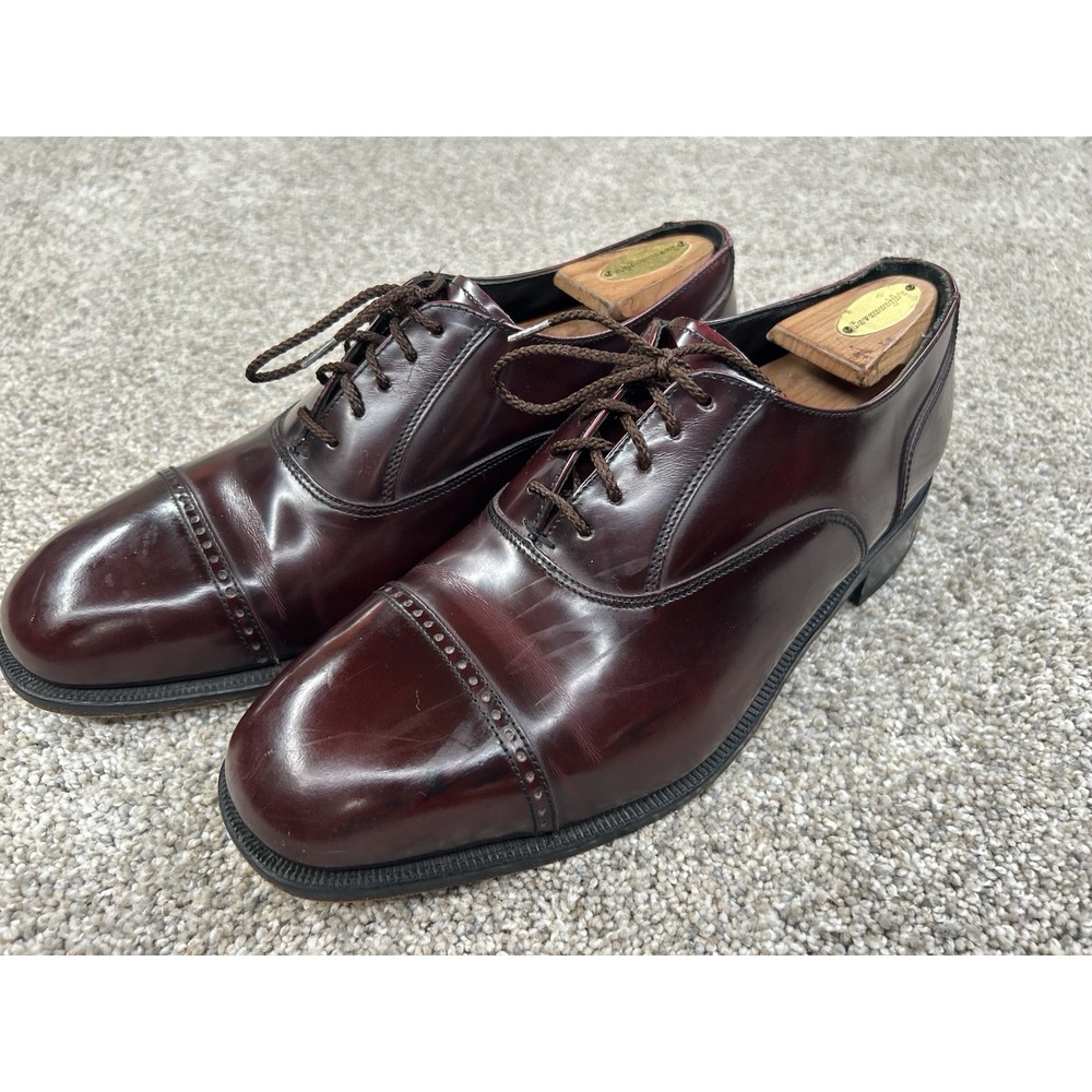 FLORSHEIM 9.5 3E Luxury Shoes Leather Cap Toe Oxford Dress‎ Cordovan Burgundy